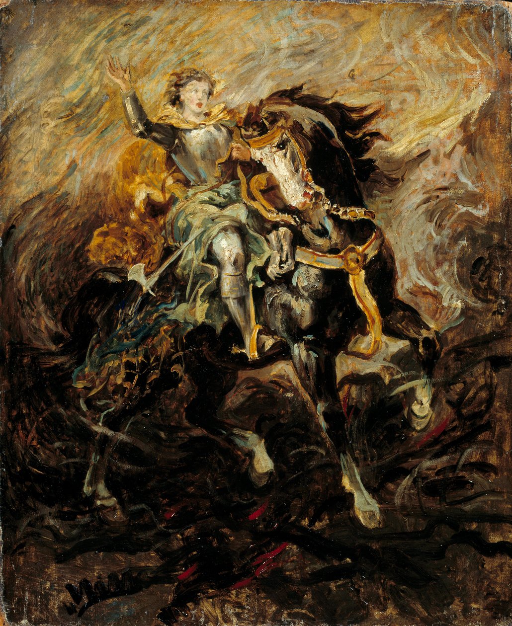 Clorinde ingriper för att rädda Olinde och Sophronia Illustration av en scen av Torquato Tassos "La Jerusalem delivree" (La gerusalemme liberata). Målning av Eugene Delacroix (1798-1863) 1800-talet sön. 0,61x0,5 m av Ferdinand Victor Eugene Delacroix