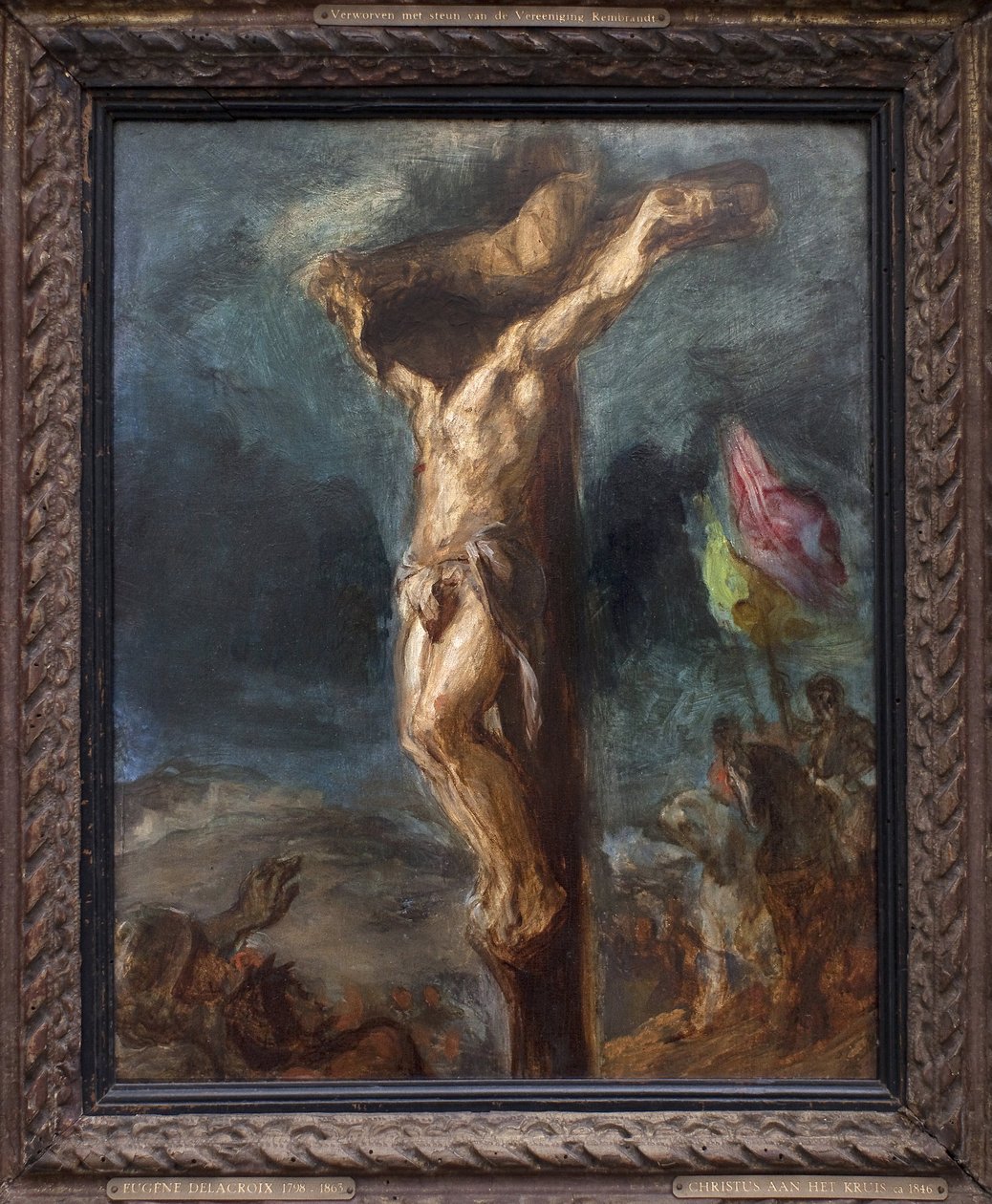 Korsfästelse. Målning av Eugene Delacroix (1798-1863), olja på trä av Ferdinand Victor Eugene Delacroix