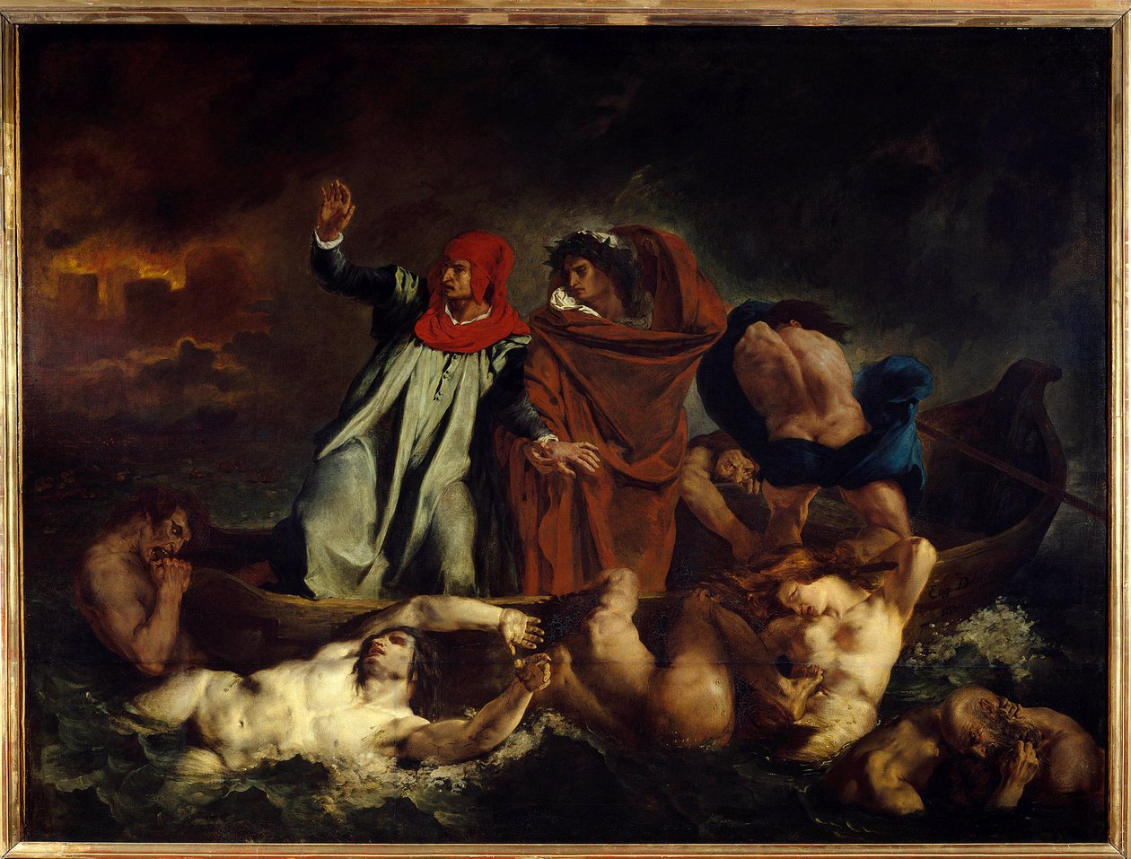 Dante och Virgil eller Dantes Barque Illustration för Canto VIII av "Den gudomliga komedin" (Divina Commedia) av Dante Alighieri (1265-1321) Målning av Eugene Delacroix (1798-1863) 1822 Sön. 1,89 x 2,41 m Paris. Louvren av Ferdinand Victor Eugene Delacroix