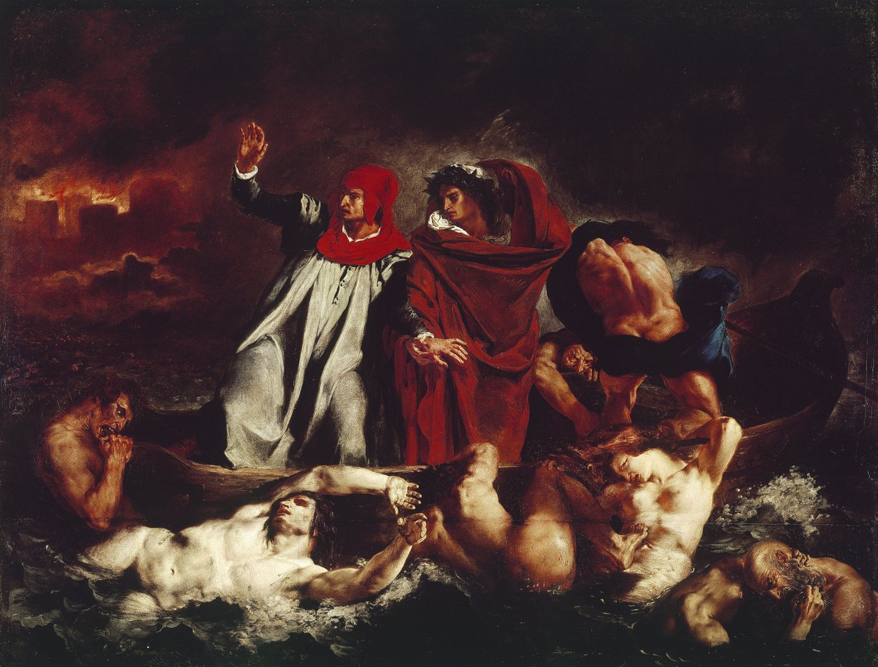 Dantes båt, från Divina Commedia av Dante Alighieri (olja på duk av Ferdinand Victor Eugene Delacroix