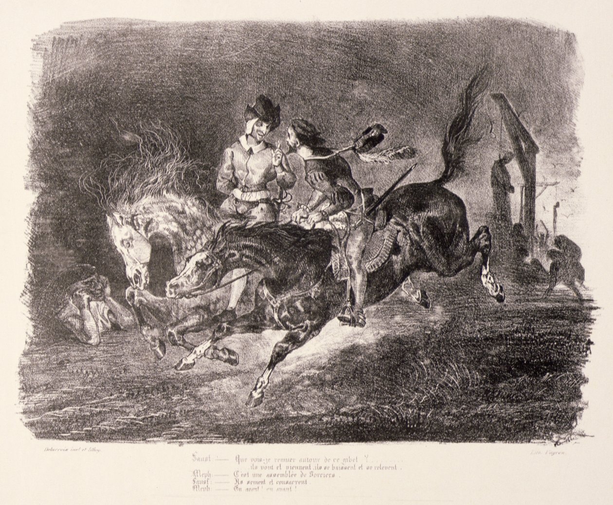 Faust och Mephistopheles galopperar genom sabbatsnatten, 1828 av Ferdinand Victor Eugene Delacroix