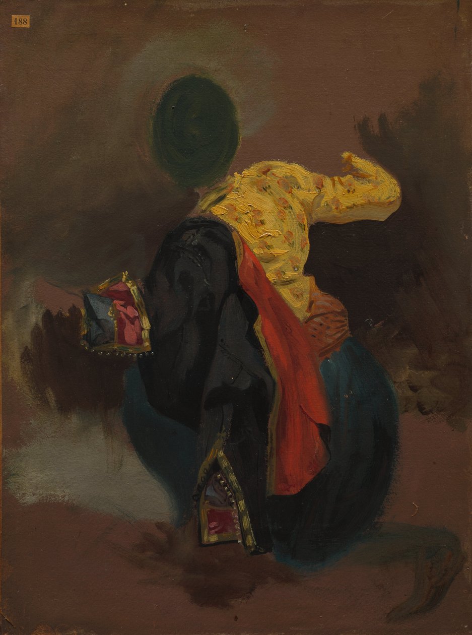 Figur i turkisk dräkt, ca 1856-63 (olja på papper, limmad på duk) av Ferdinand Victor Eugene Delacroix