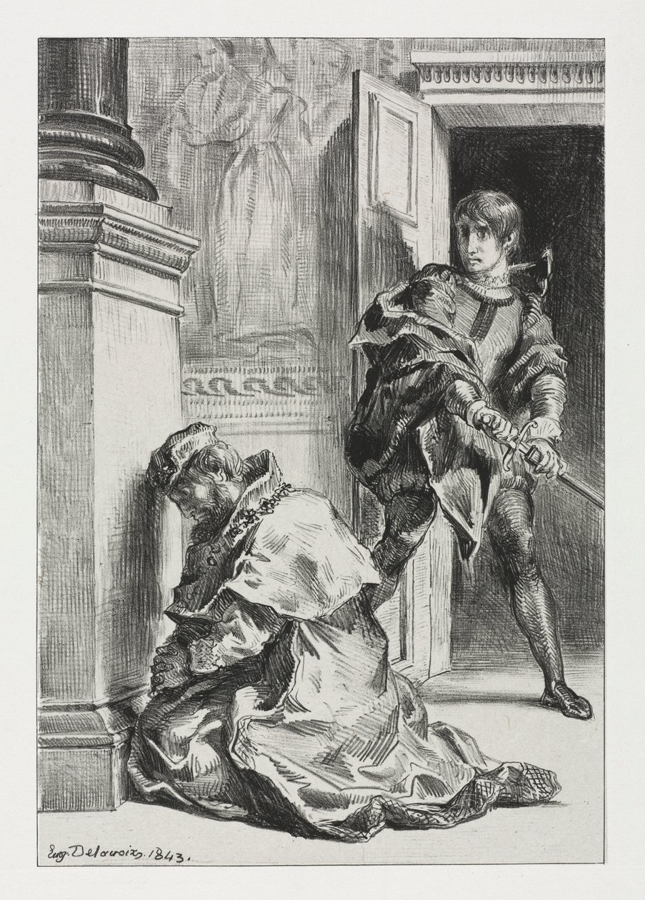 Hamlet: Hamlet försök att döda kungen, 1843. av Ferdinand Victor Eugene Delacroix