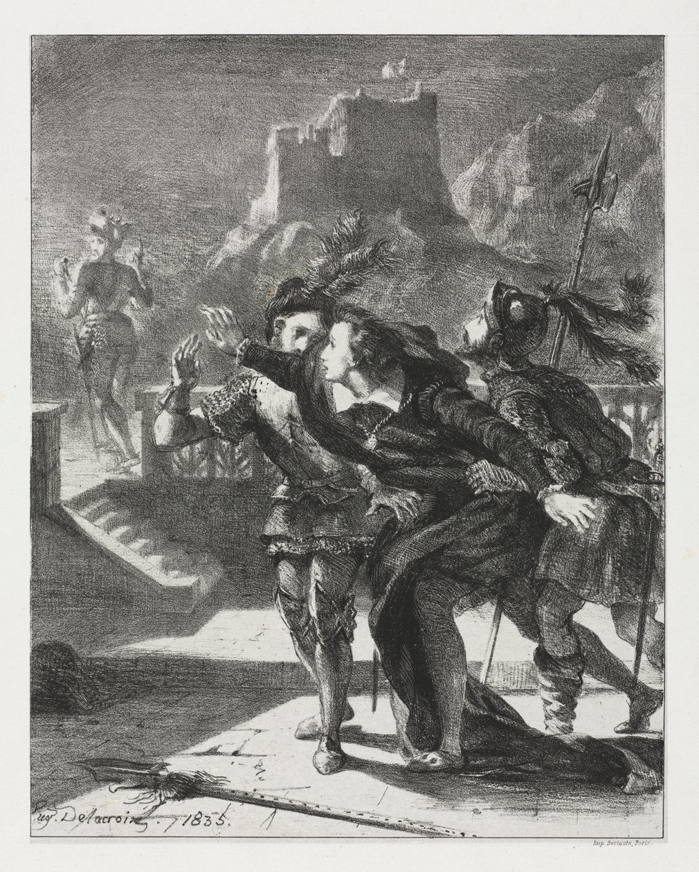 Hamlet: Hamlet skyndar sig att följa sin fars spöke, 1835. av Ferdinand Victor Eugene Delacroix