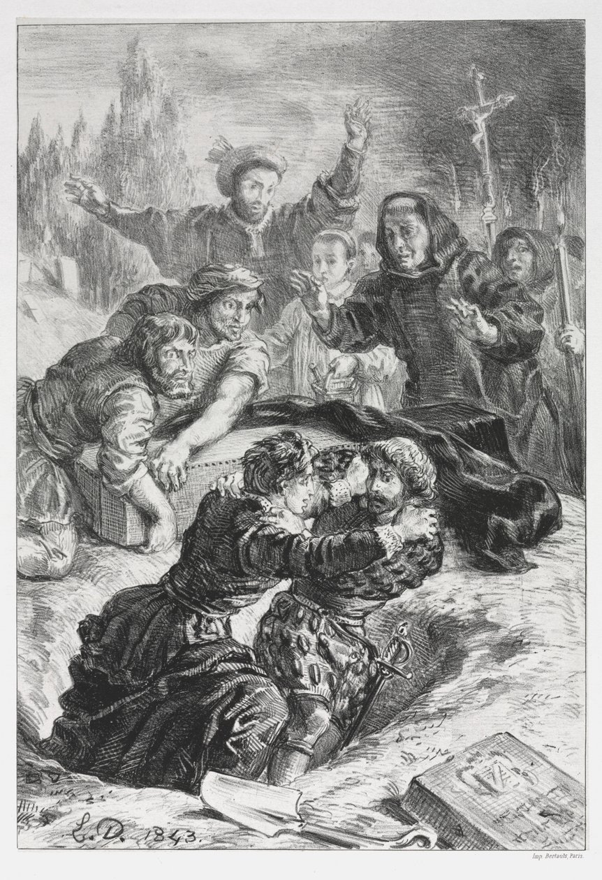 Hamlet: Hamlet och Laertes i Ophelias grav, 1843. av Ferdinand Victor Eugene Delacroix