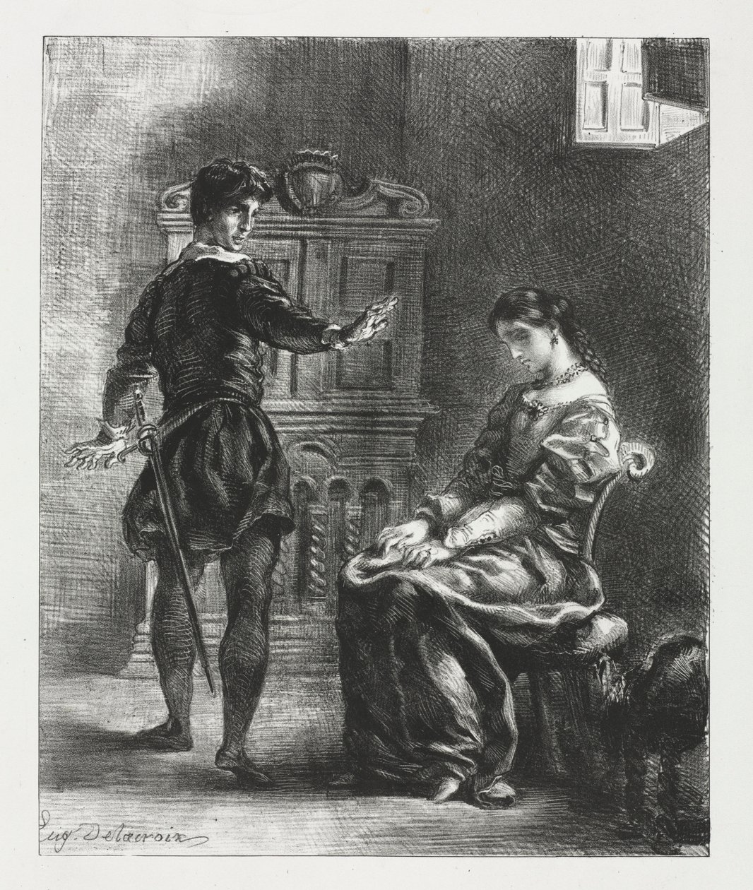 Hamlet: Hamlet och Ophelia, 1834. av Ferdinand Victor Eugene Delacroix