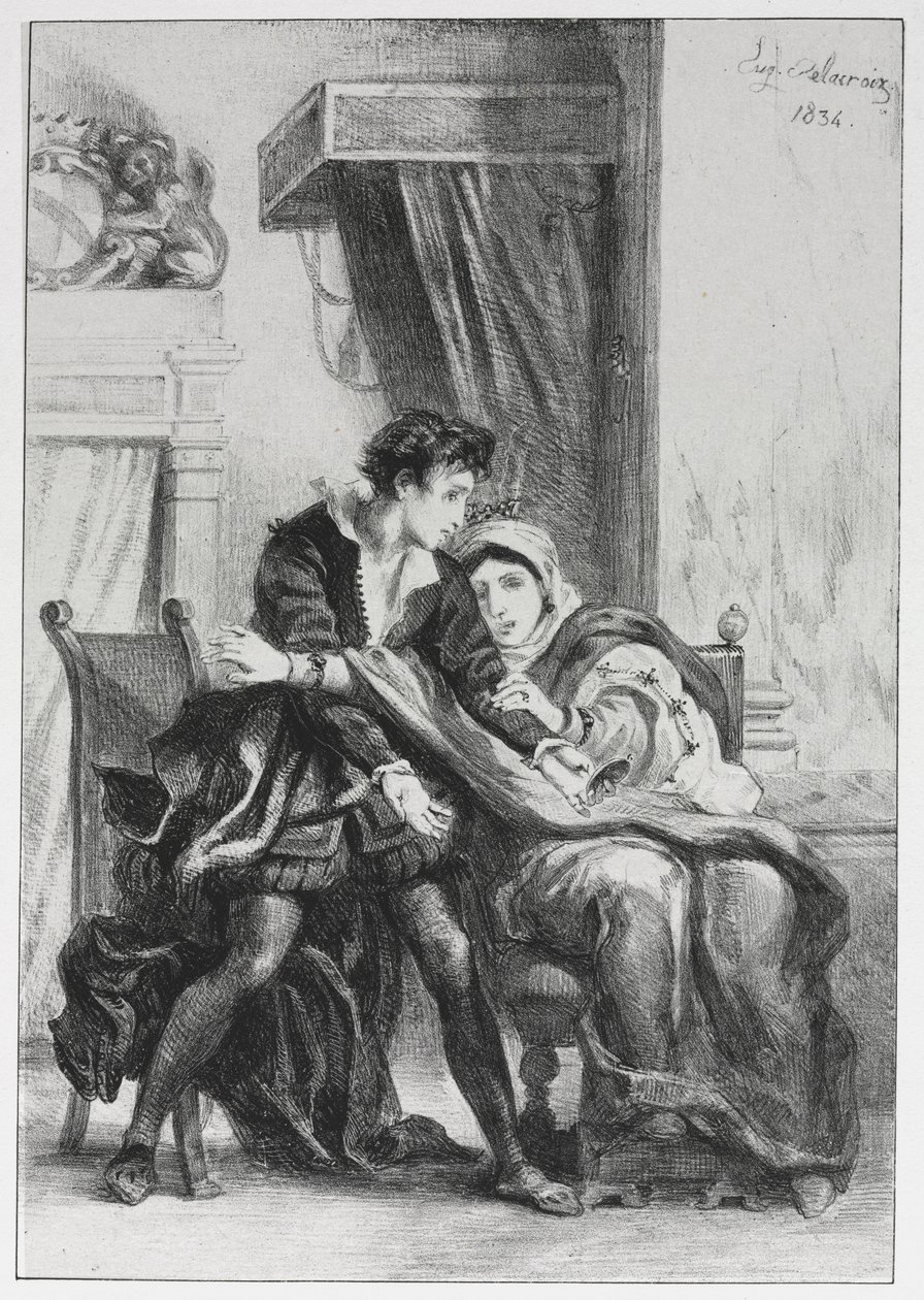 Hamlet: Hamlet och drottningen, 1834. av Ferdinand Victor Eugene Delacroix