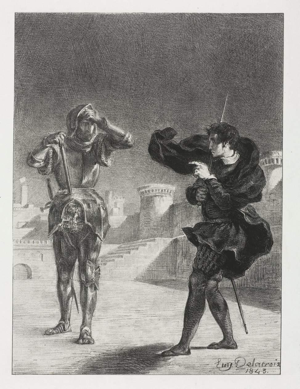 Hamlet: Fantomen på terrassen, 1843. av Ferdinand Victor Eugene Delacroix