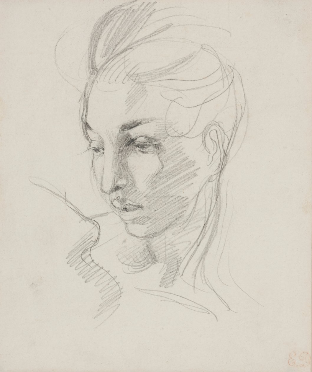 Head of Liberty (grafitpenna på papper) av Ferdinand Victor Eugene Delacroix