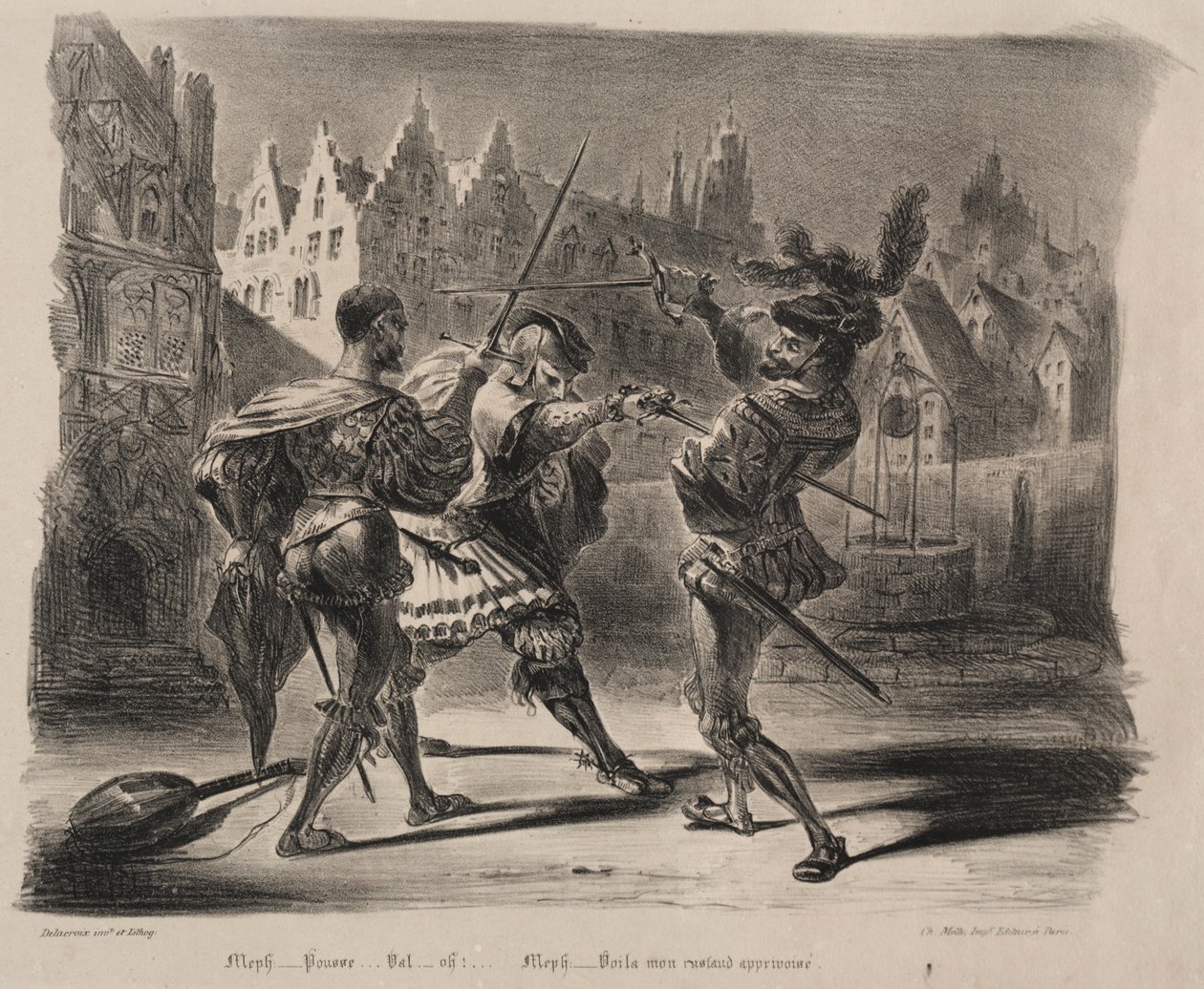 Illustrationer för Faust: Duell of Faust and of Valentin, 1828. av Ferdinand Victor Eugene Delacroix