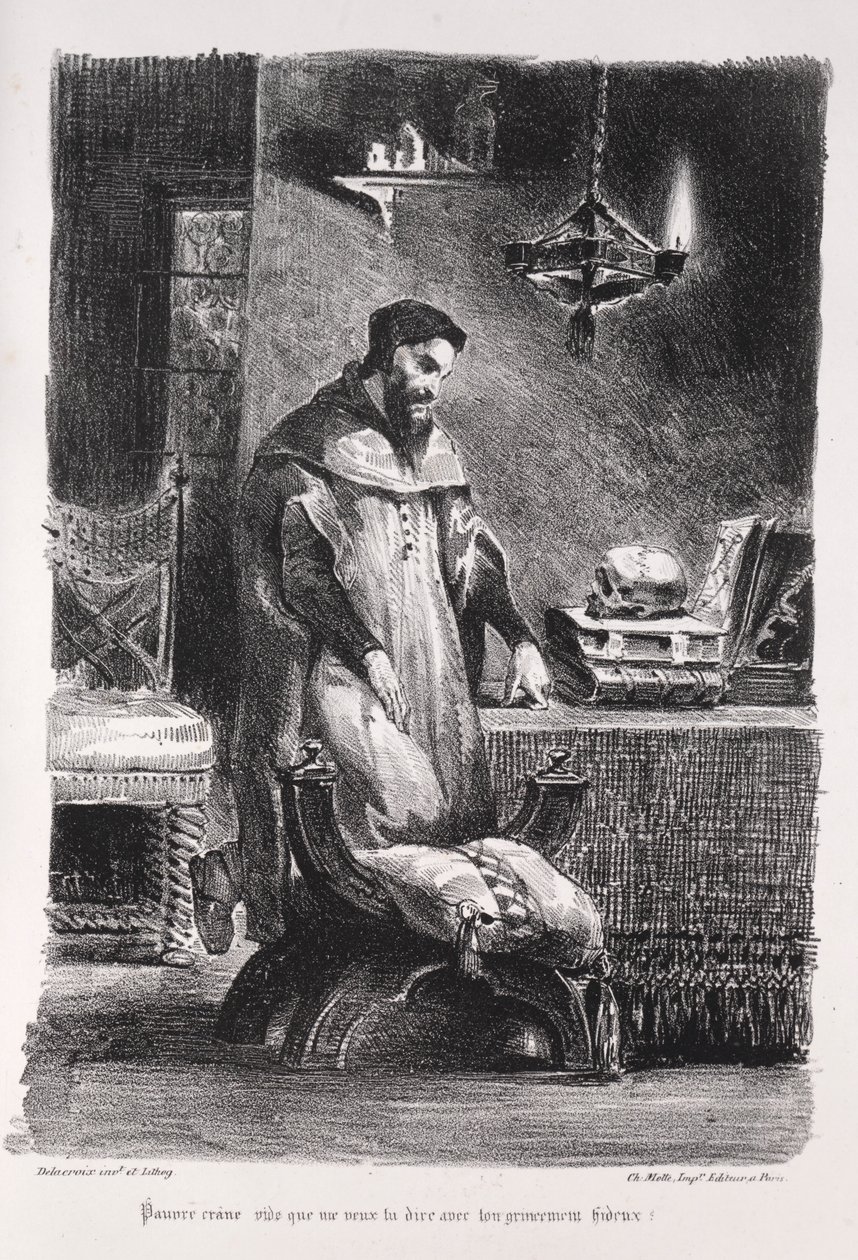 Illustrationer för Faust: Faust i sitt omklädningsrum, 1828. av Ferdinand Victor Eugene Delacroix