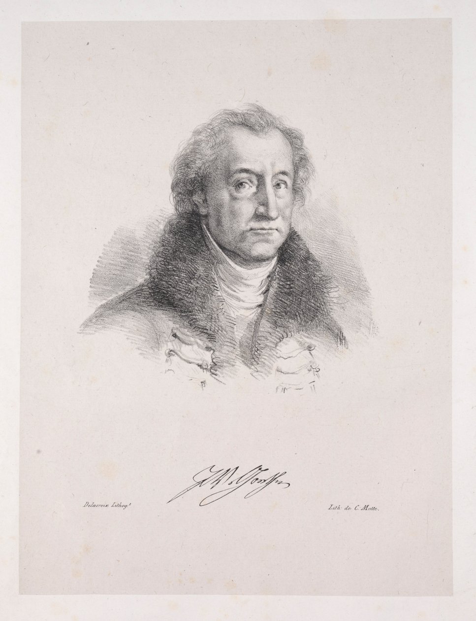 Illustrationer för Faust: Frontispice - Porträtt av Johann Wolfgang von Goethe, 1828. av Ferdinand Victor Eugene Delacroix