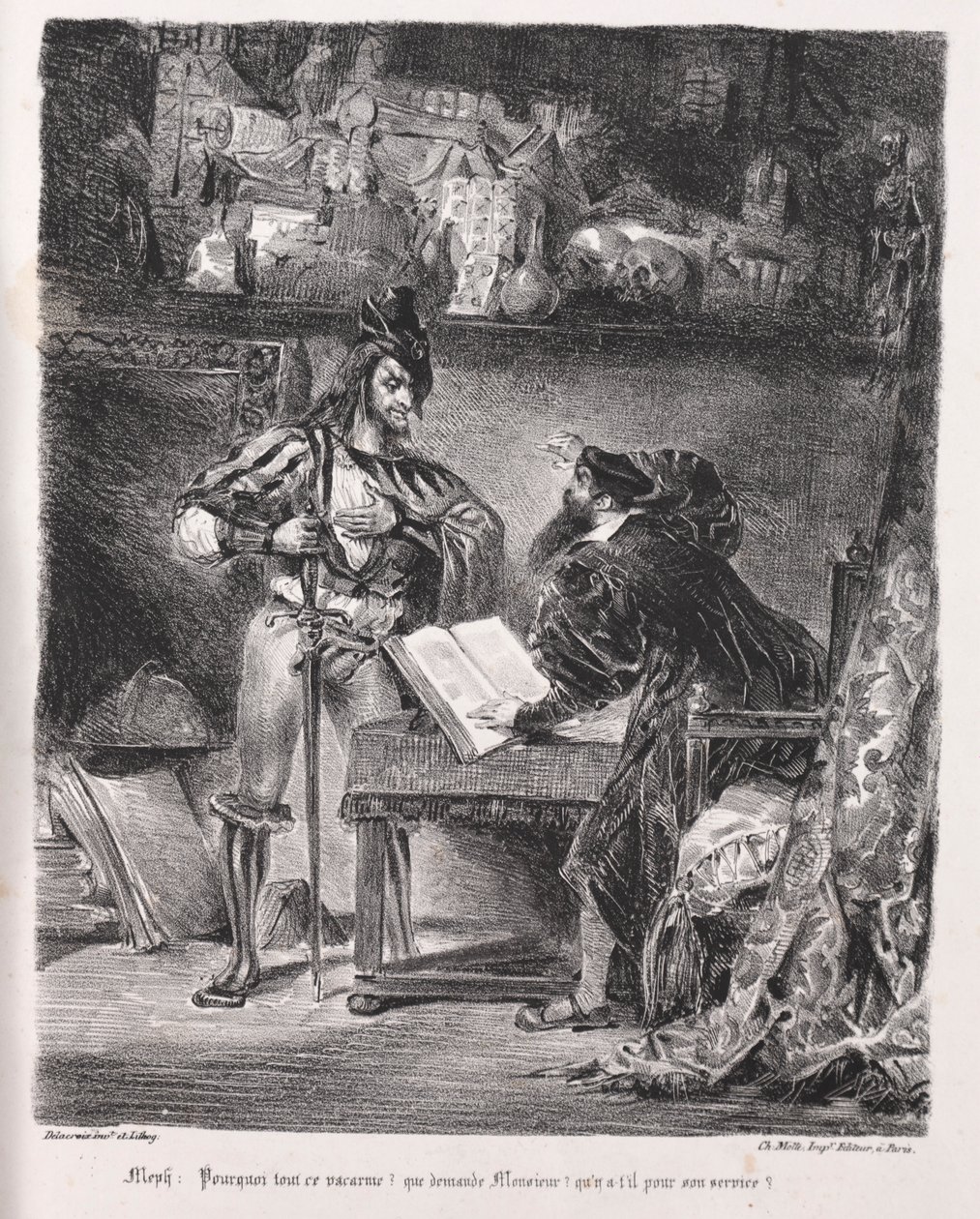 Illustrationer för Faust: Méphistophélés besöker Faust, 1828. av Ferdinand Victor Eugene Delacroix