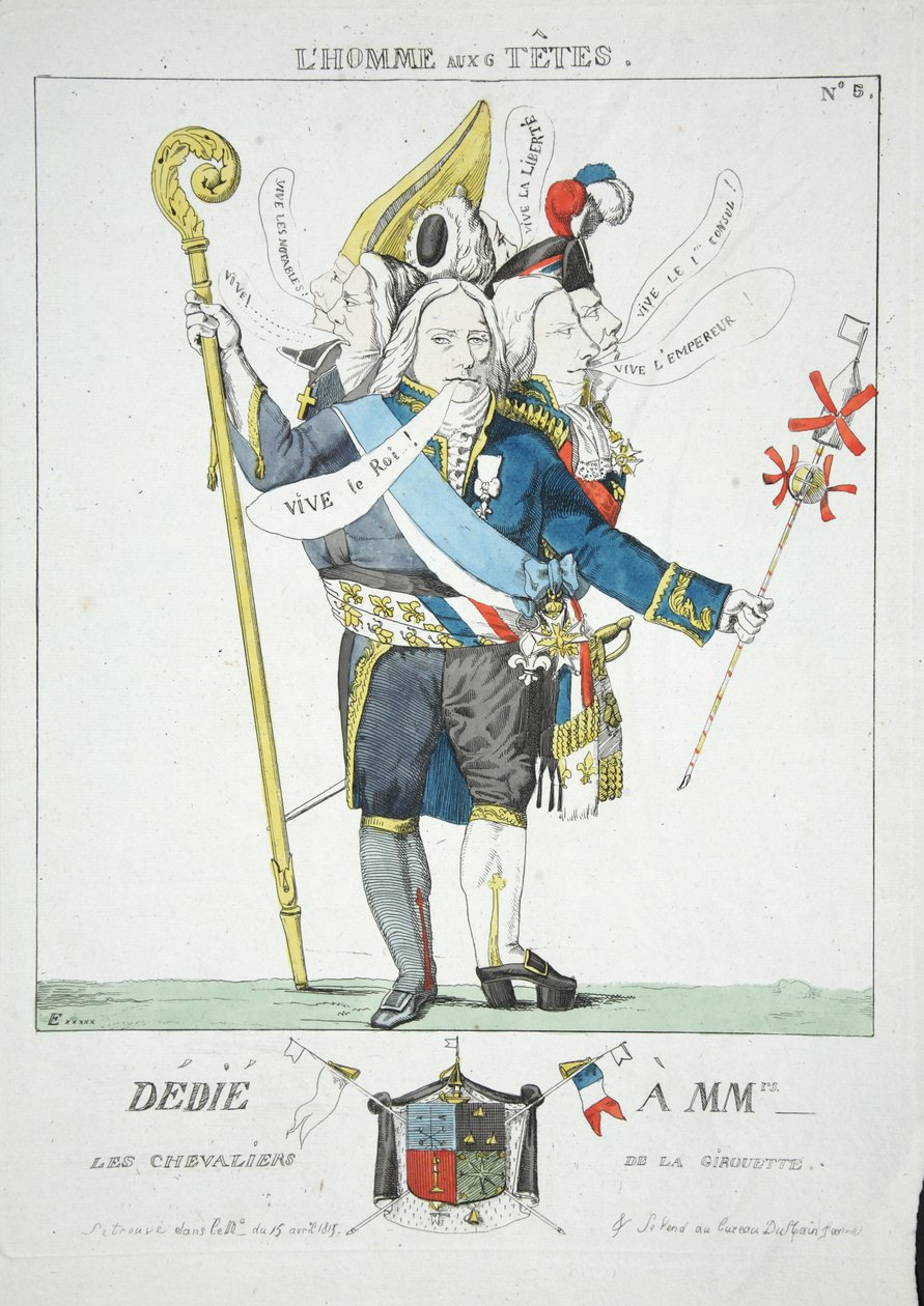 Mannen med 6 huvuden, pub. 1815 (handfärgad gravyr) av Ferdinand Victor Eugene Delacroix