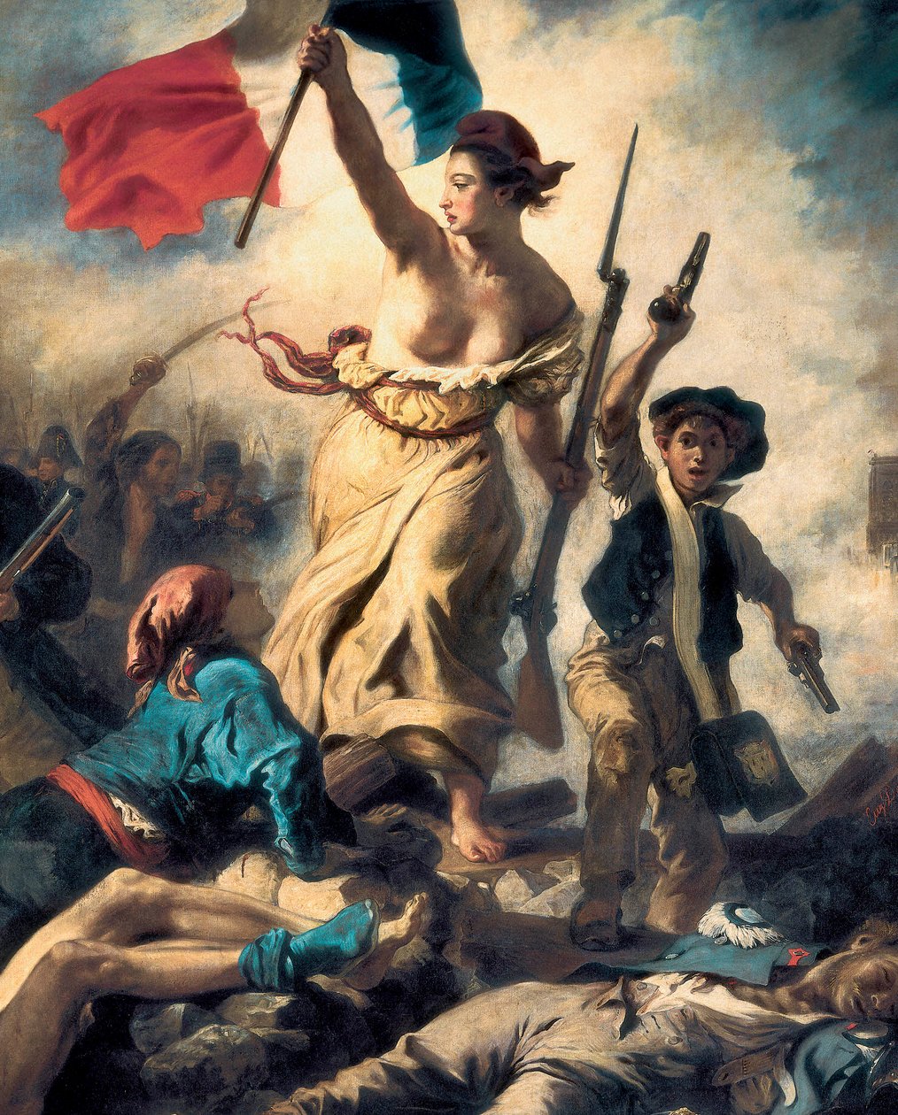 Liberty som leder folket, 28 juli 1830, c.1830-31 (detalj) (olja på duk) av Ferdinand Victor Eugene Delacroix