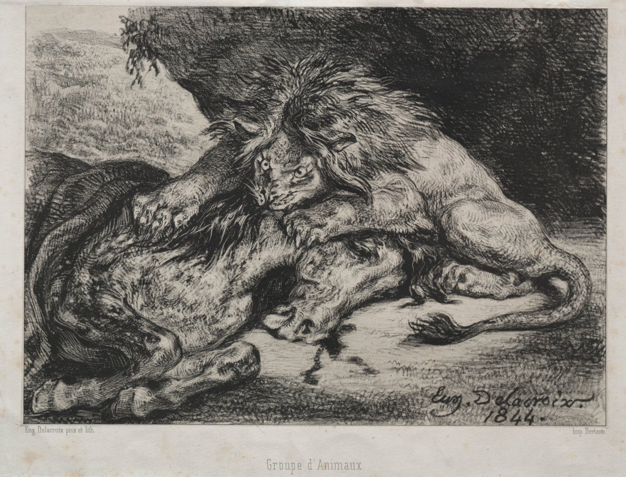 Lejon som slukar en häst, 1844. av Ferdinand Victor Eugene Delacroix