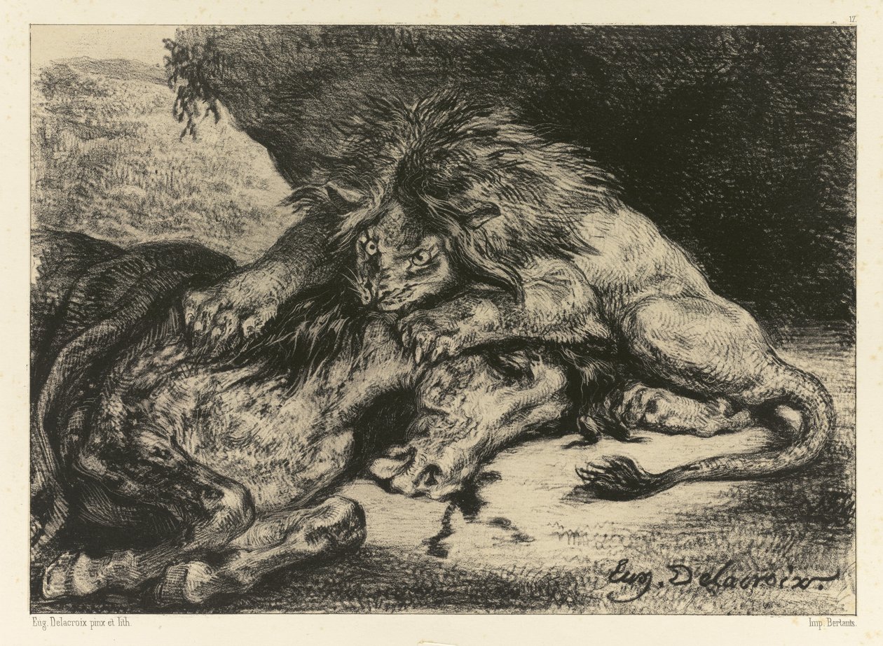 Lejon som slukar en häst, 1844 av Ferdinand Victor Eugene Delacroix
