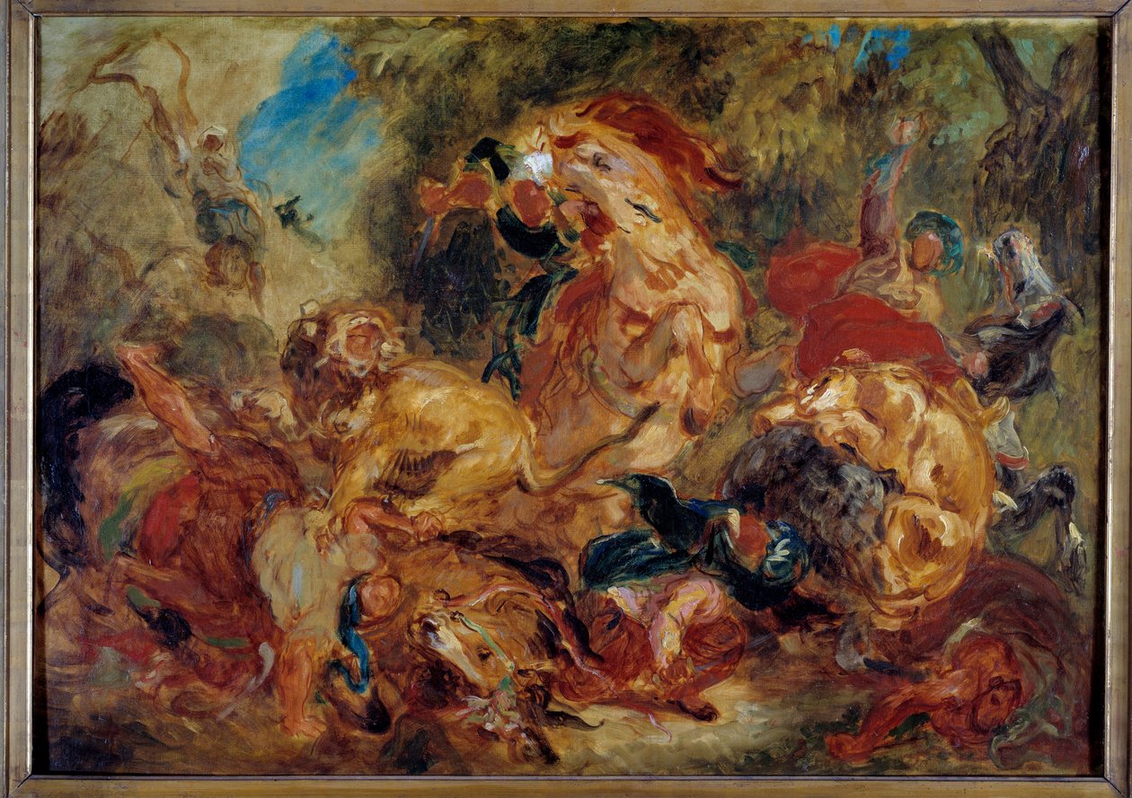 Lejonjakt. Skiss av Eugene Delacroix (1798-1863) av Ferdinand Victor Eugene Delacroix