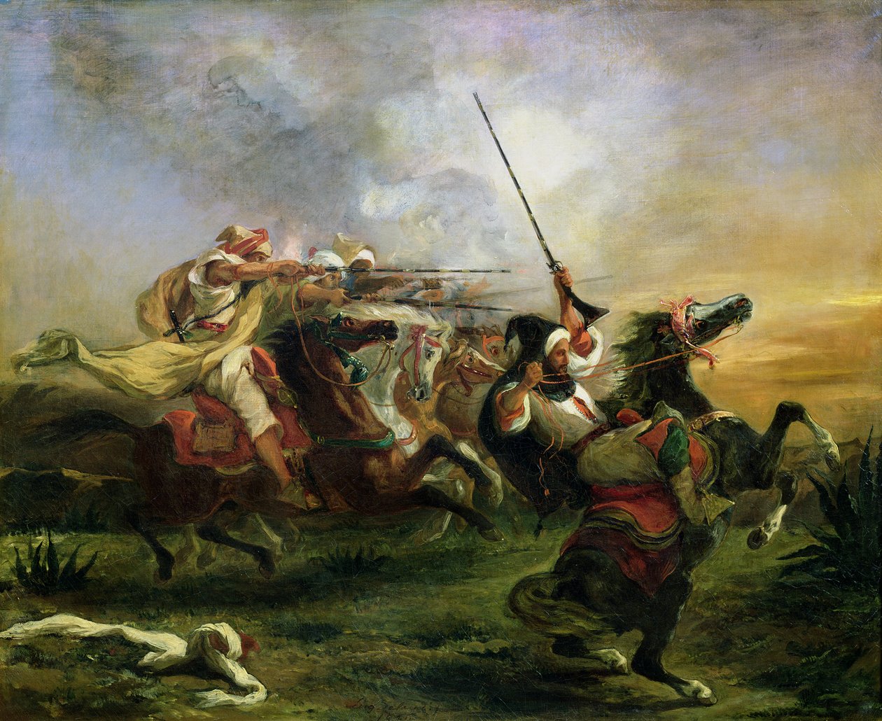 Marockanska ryttare i militär aktion, 1832 av Ferdinand Victor Eugene Delacroix