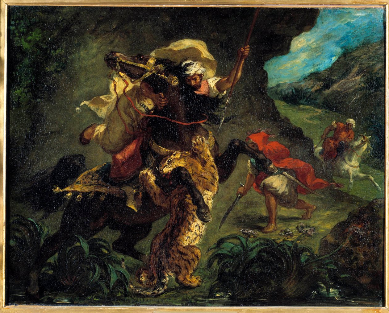 Orientalism: "" Tigerjakten"" Målning av Eugene Delacroix (1798-1863) 1854 Sön. 0,73x0,92 m Paris, musee d