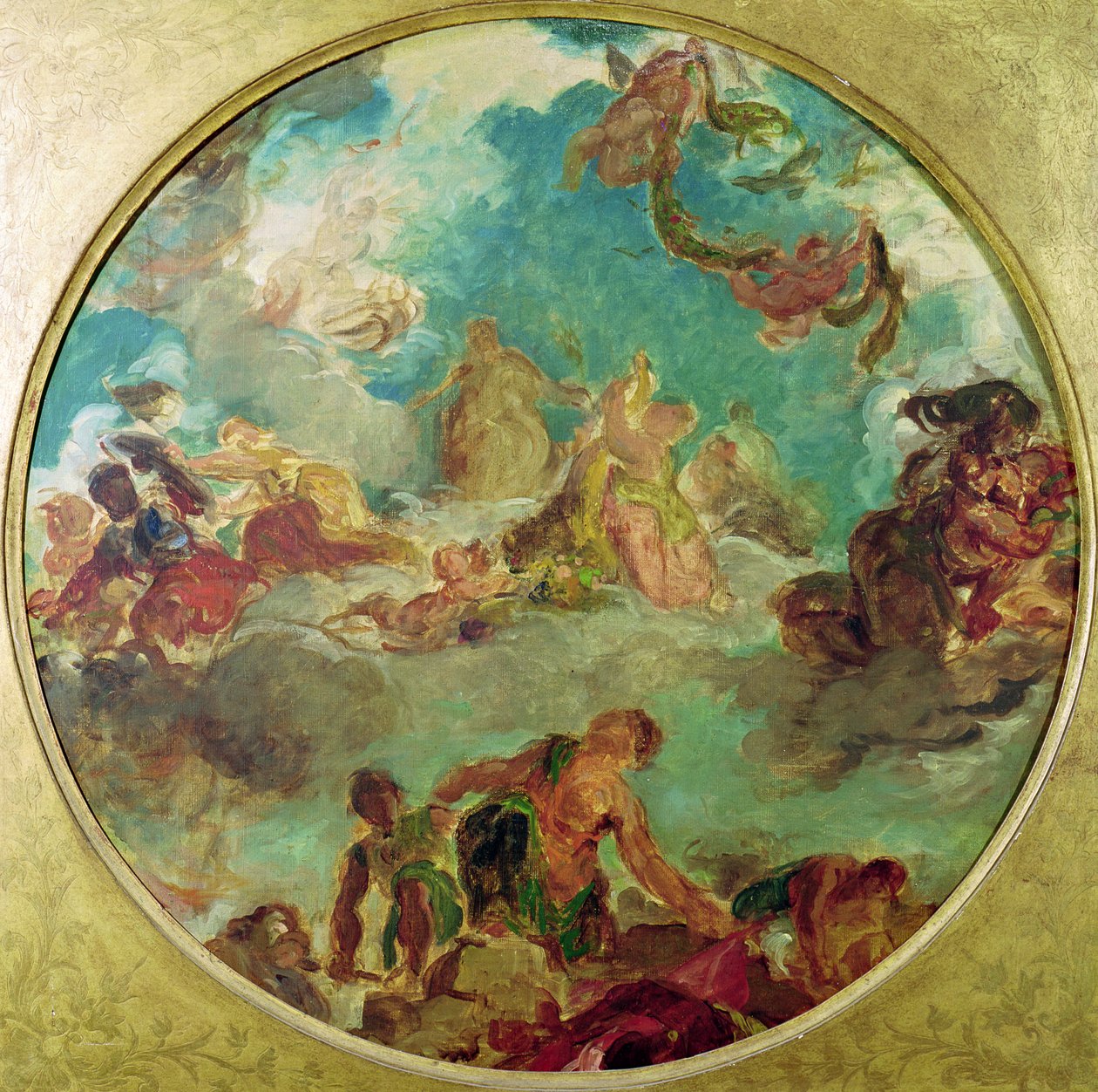 Peace Descending to Earth, studera för centraltaket i Salon de la Paix i Hotel de Ville som förstördes 1871 under kommunen av Ferdinand Victor Eugene Delacroix