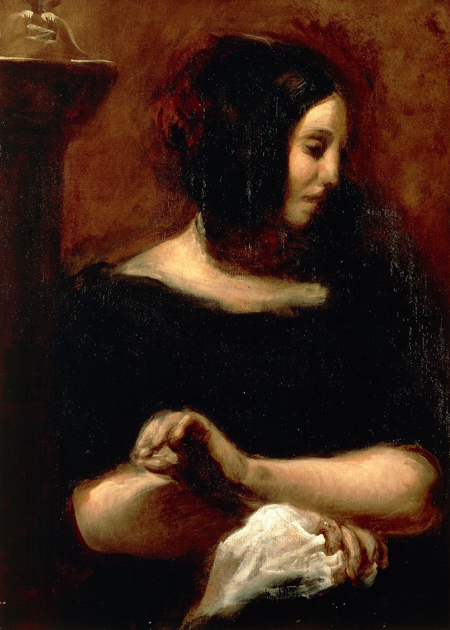 Porträtt av George Sand av Ferdinand Victor Eugene Delacroix