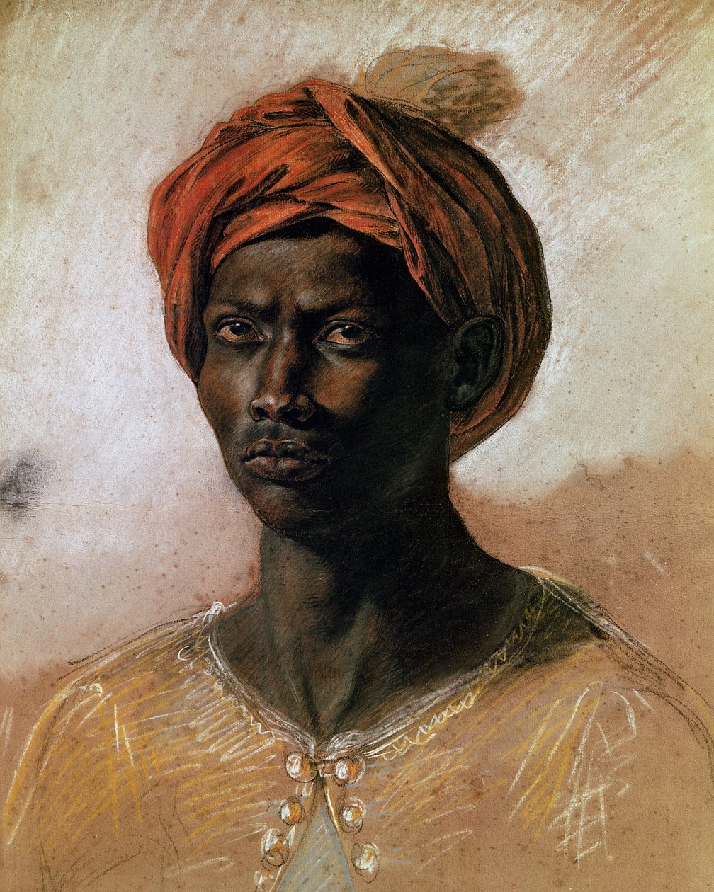 Porträtt av en turk i en turban, ca 1826 (pastell på papper) av Ferdinand Victor Eugene Delacroix