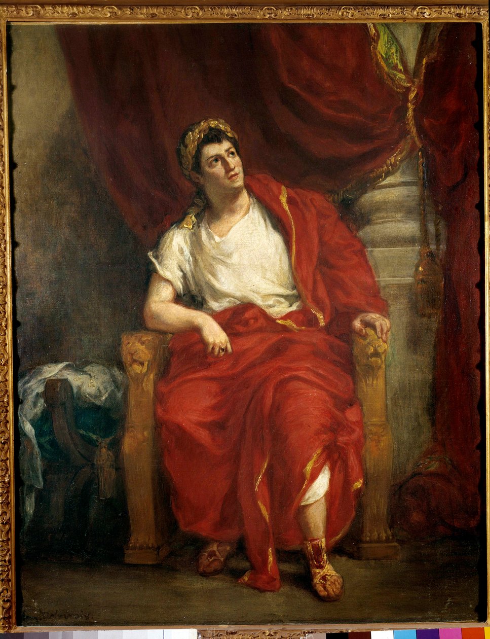 Porträtt av komikern Francois-Joseph (Francois Joseph) Talma (1763-1826) som tolkar Nero i stycket Britannicus””” av Jean Racine”” Målning av Eugene Delacroix (1798-1863) 1853 Dim. 0,92 x 0,73 m Paris, fransk komedi av Ferdinand Victor Eugene Delacroix