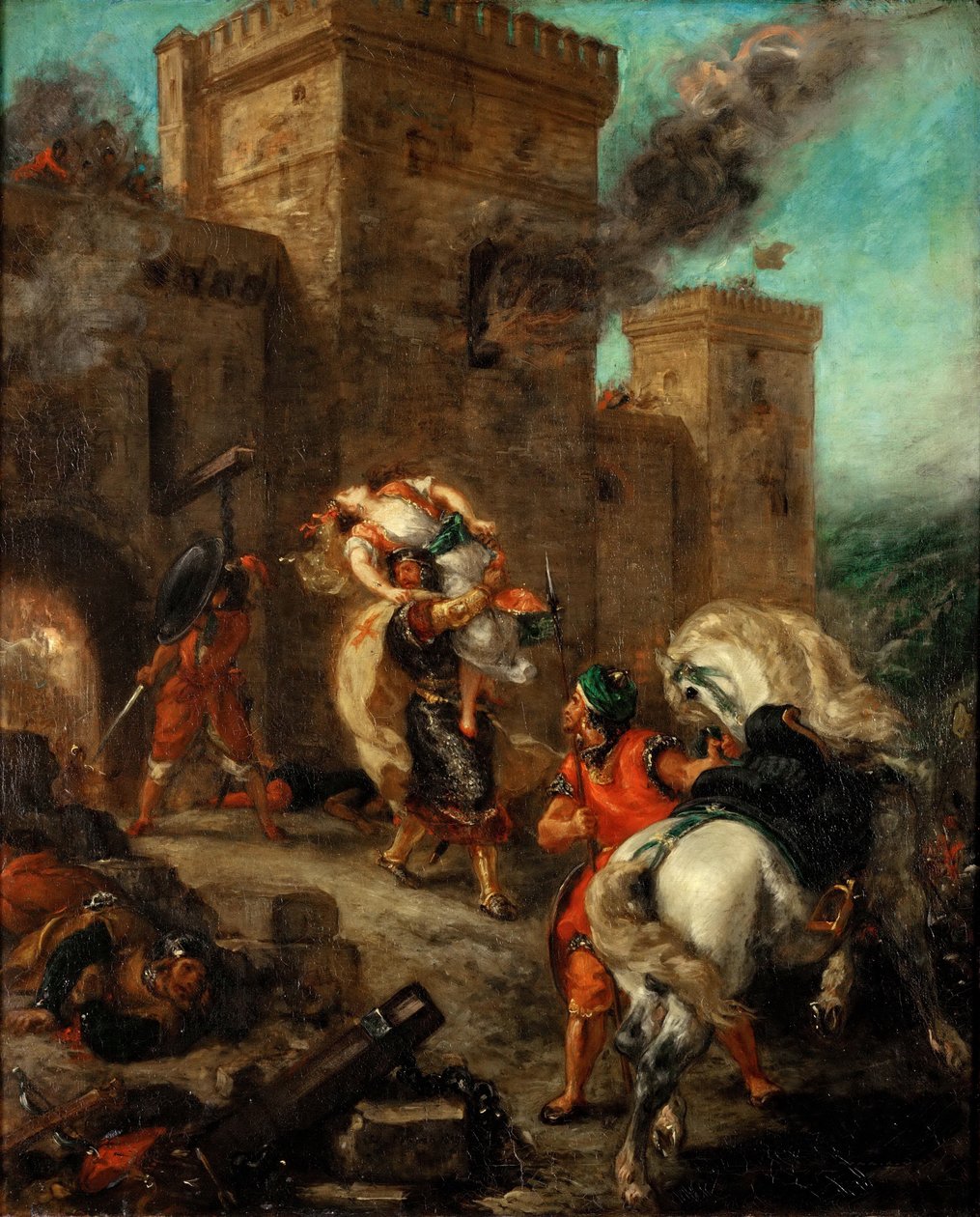 Rebecca våldtagen av en tempelriddare under plundringen av slottet Frondeboeuf av Ferdinand Victor Eugene Delacroix