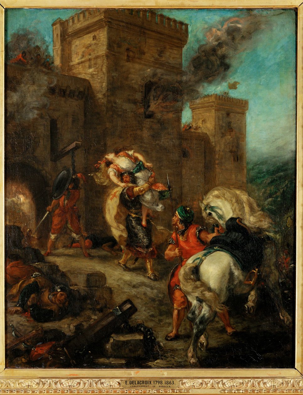 Rebecca kidnappad av en tempelriddare under plundringen av slottet Frondeboeuf - Rebecca våldtagen av en tempelriddare under... av Ferdinand Victor Eugene Delacroix