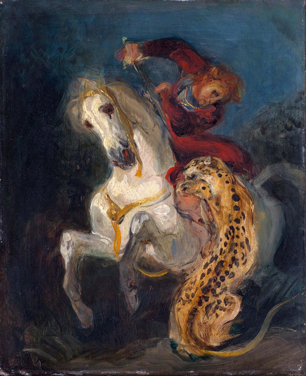 Ryttare attackerad av en Jaguar - Delacroix, Eugene av Ferdinand Victor Eugene Delacroix