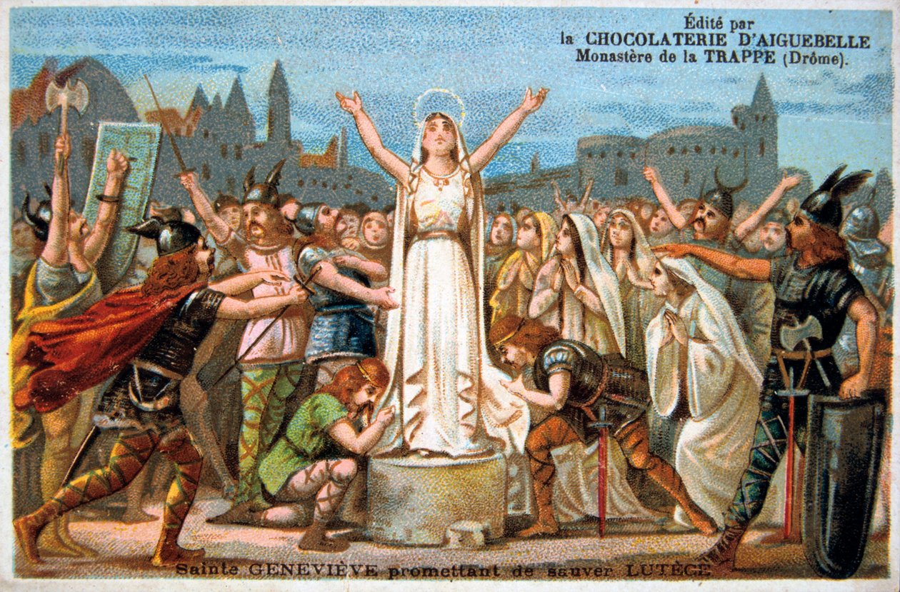 Saint Genevieve lovar att rädda Lutece, medeltiden. 1800-talet av Ferdinand Victor Eugene Delacroix