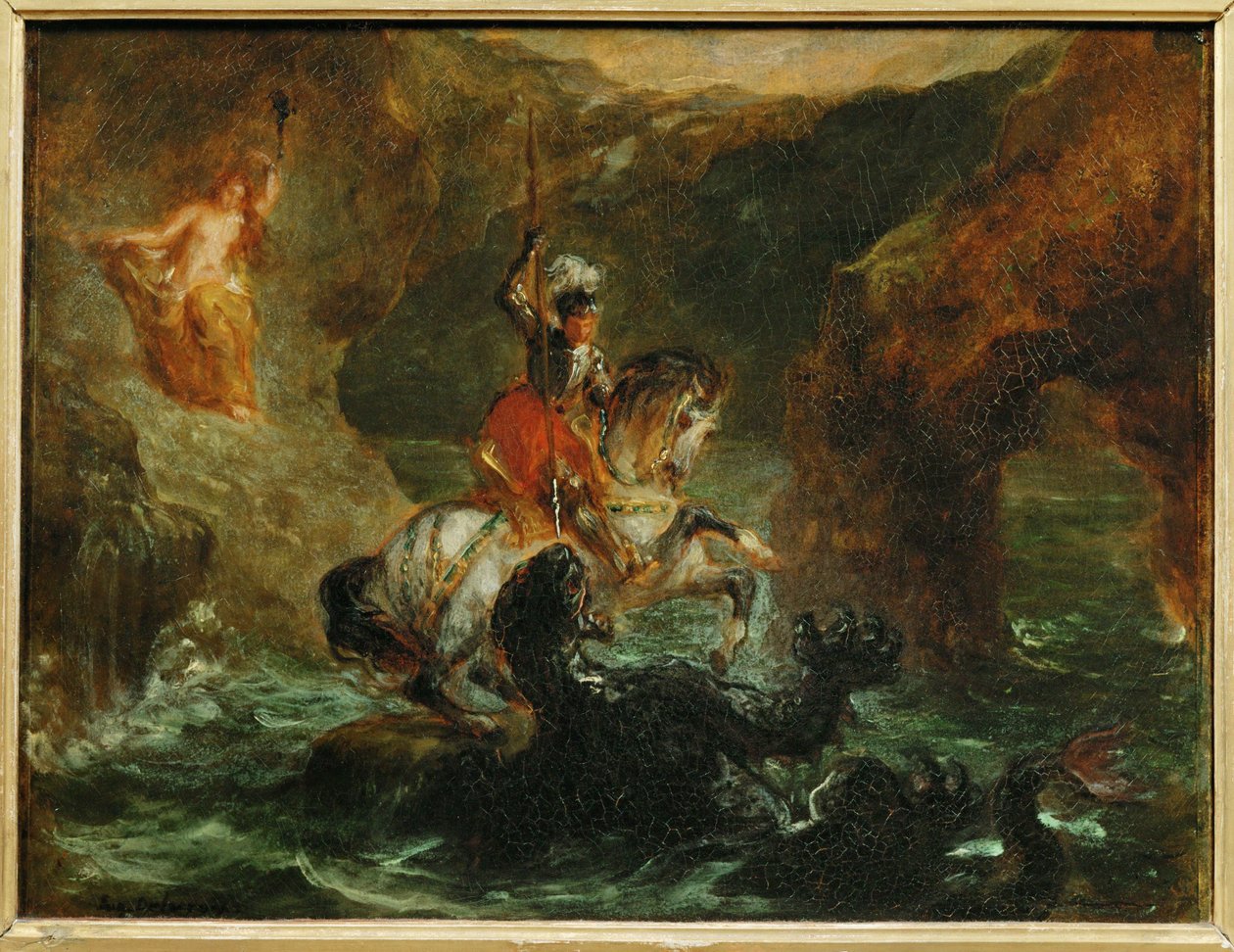 Saint Georges combattant le dragon, dit aussi Persee delivrant Andromede - Saint George fighting the dragon ... av Ferdinand Victor Eugene Delacroix