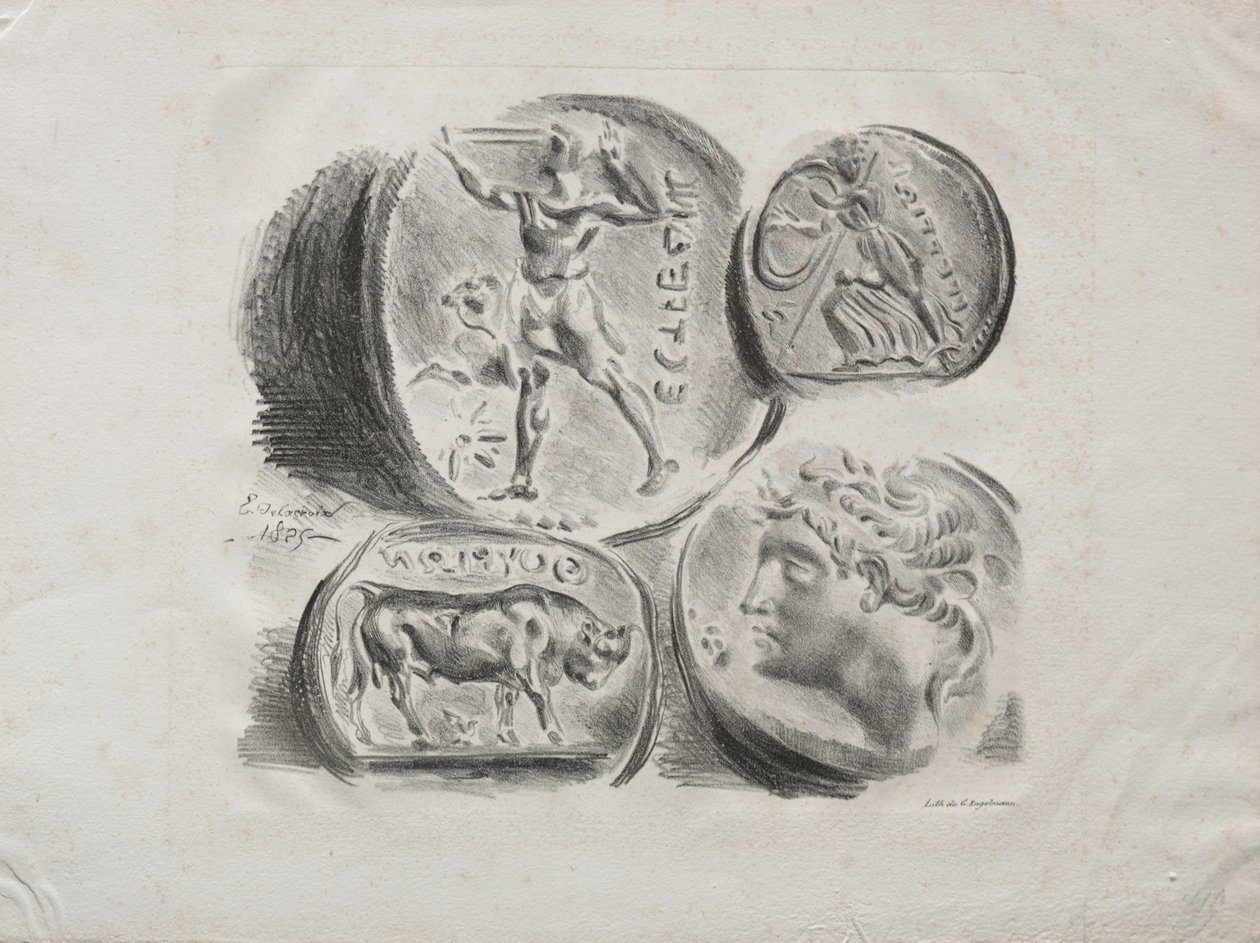 Ark med fyra antika medaljer, 1825. av Ferdinand Victor Eugene Delacroix
