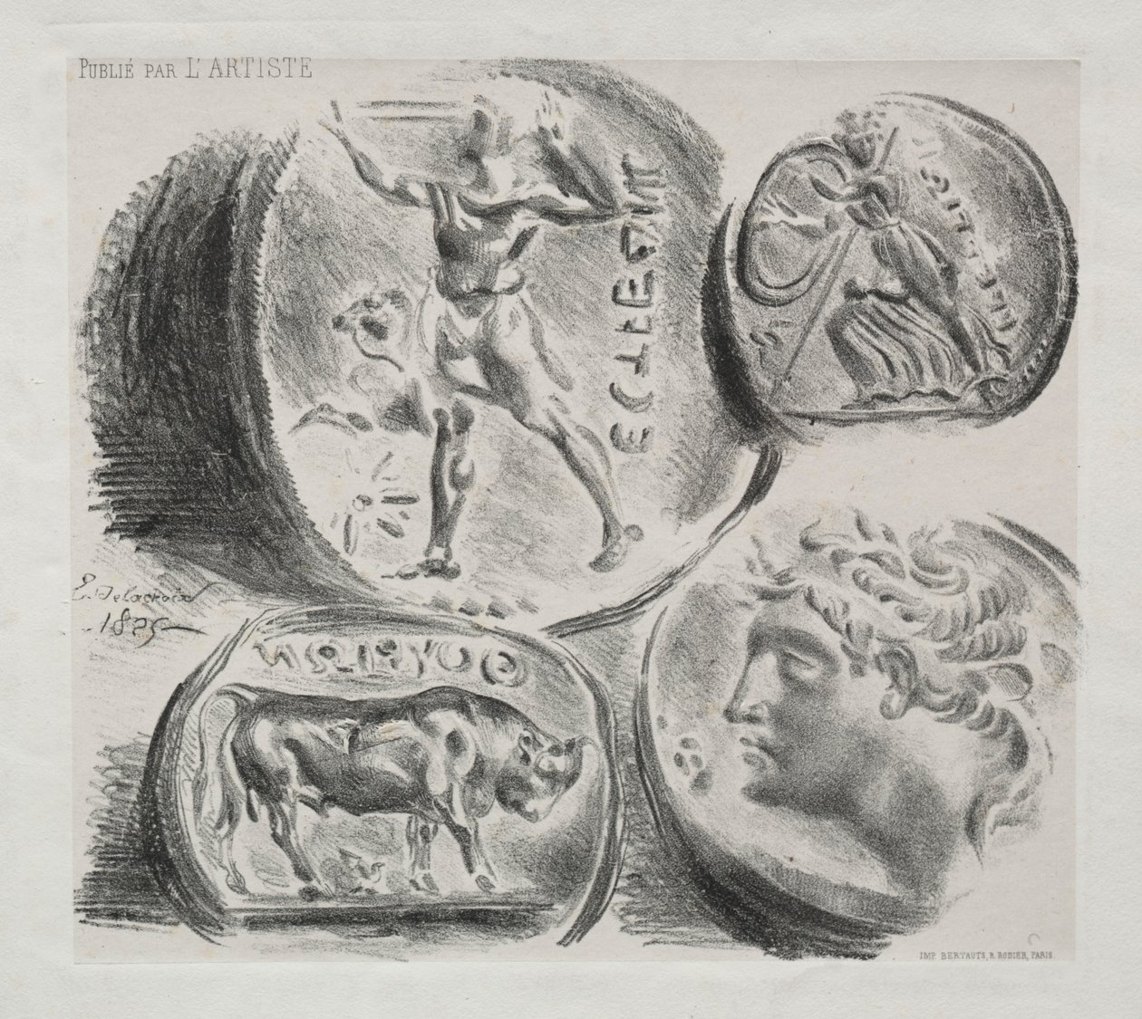 Ark med fyra antika medaljer, 1825. av Ferdinand Victor Eugene Delacroix