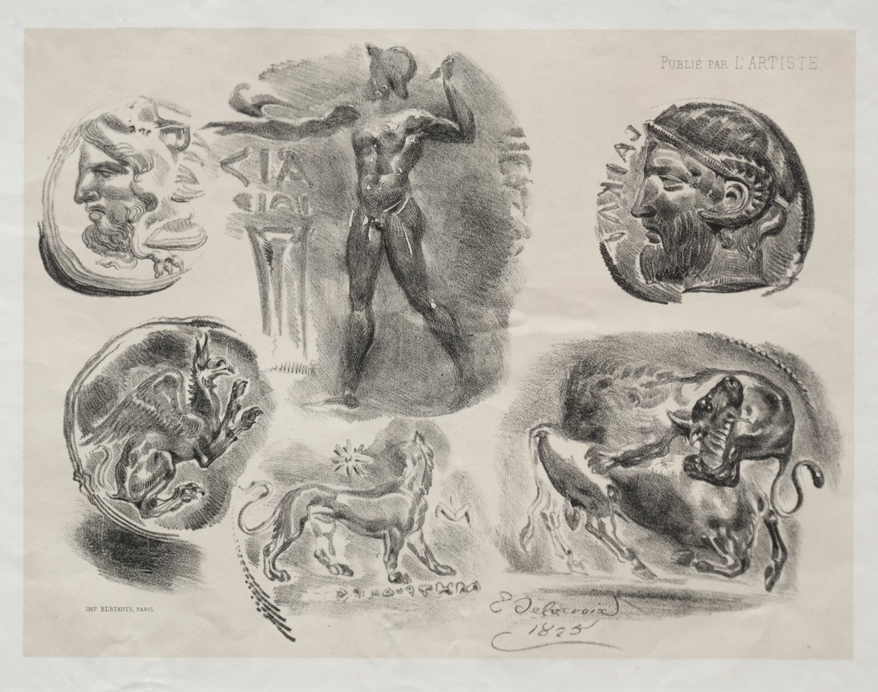 Ark med sex antika medaljer, 1825. av Ferdinand Victor Eugene Delacroix