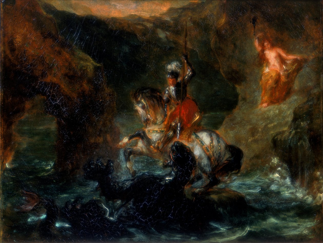 St George som kämpar mot draken eller Perseus som levererar Andromeda, 1847 av Ferdinand Victor Eugene Delacroix