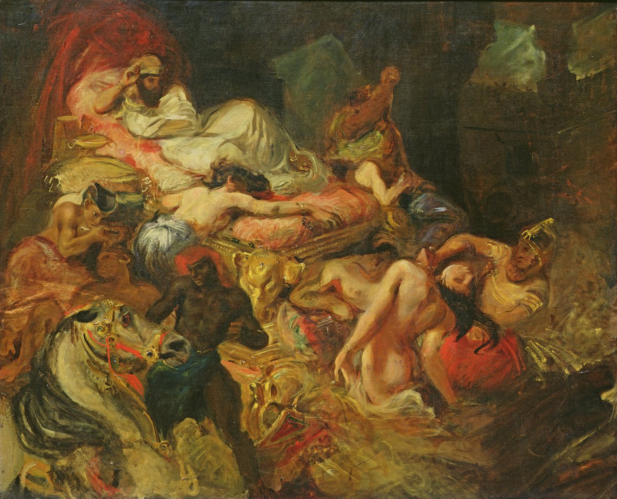 Studie för The Death of Sardanapalus, före 1827 (olja på duk) av Ferdinand Victor Eugene Delacroix
