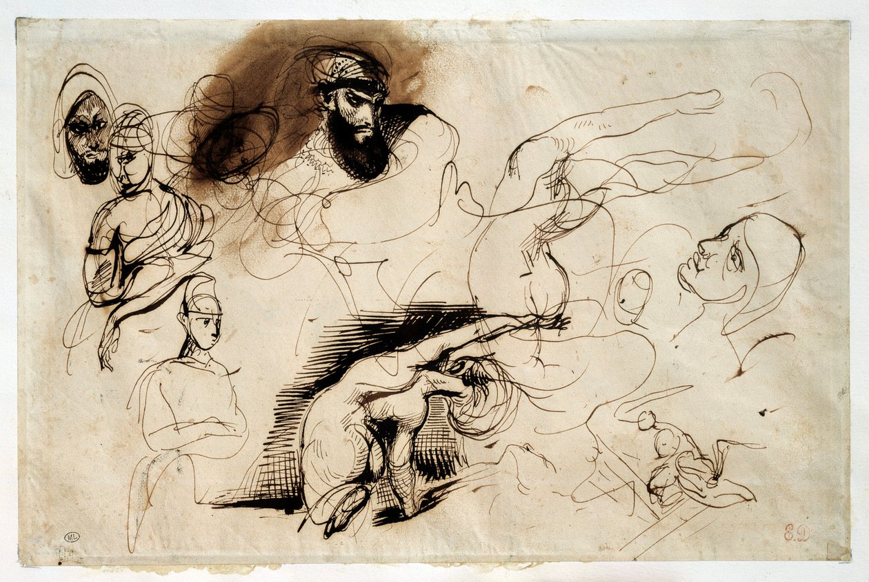 Studie för Sardanapales död. Teckning av Eugene Delacroix (1798-1863) av Ferdinand Victor Eugene Delacroix
