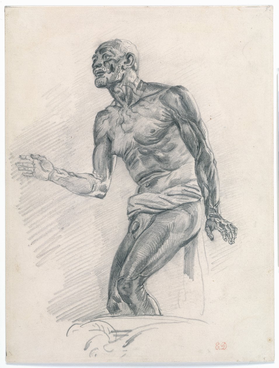 Studie av en naken man: Studie för "The Death of Seneca" 1838–40 (grafit på buff Bristol-tavla) av Ferdinand Victor Eugene Delacroix