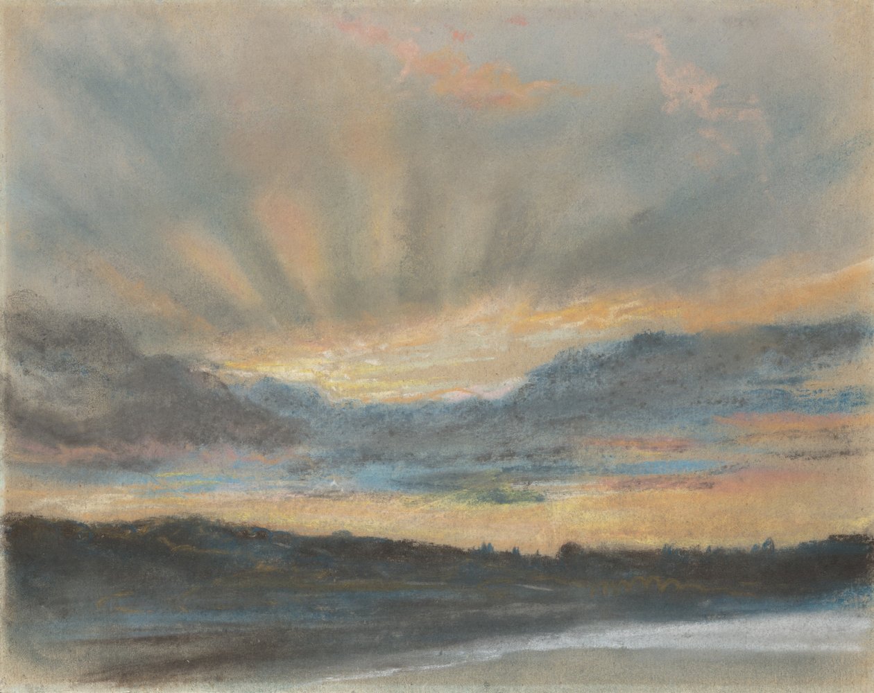 Solnedgång, ca 1850 (pastell på papper monterad ombord) av Ferdinand Victor Eugene Delacroix