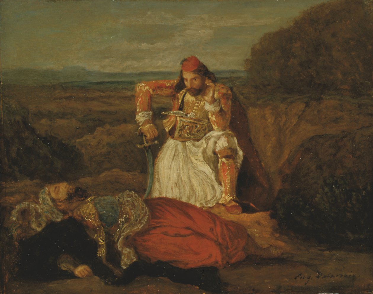 Giaouren som överväger den döde Hassan, ca 1829 (olja på duk) av Ferdinand Victor Eugene Delacroix