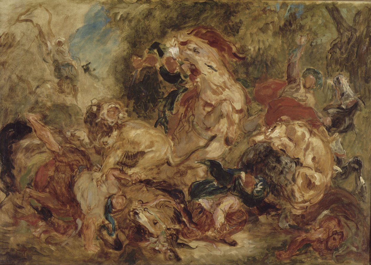 Lejonjakten, ca 1854 av Ferdinand Victor Eugene Delacroix
