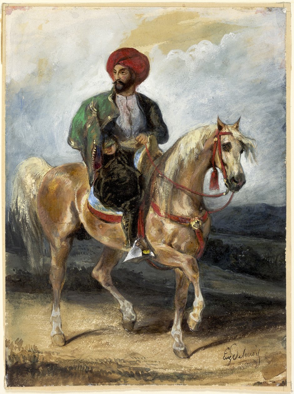 Den turkiske ryttaren, ca 1834 (gouache och akvarell på papper) av Ferdinand Victor Eugene Delacroix
