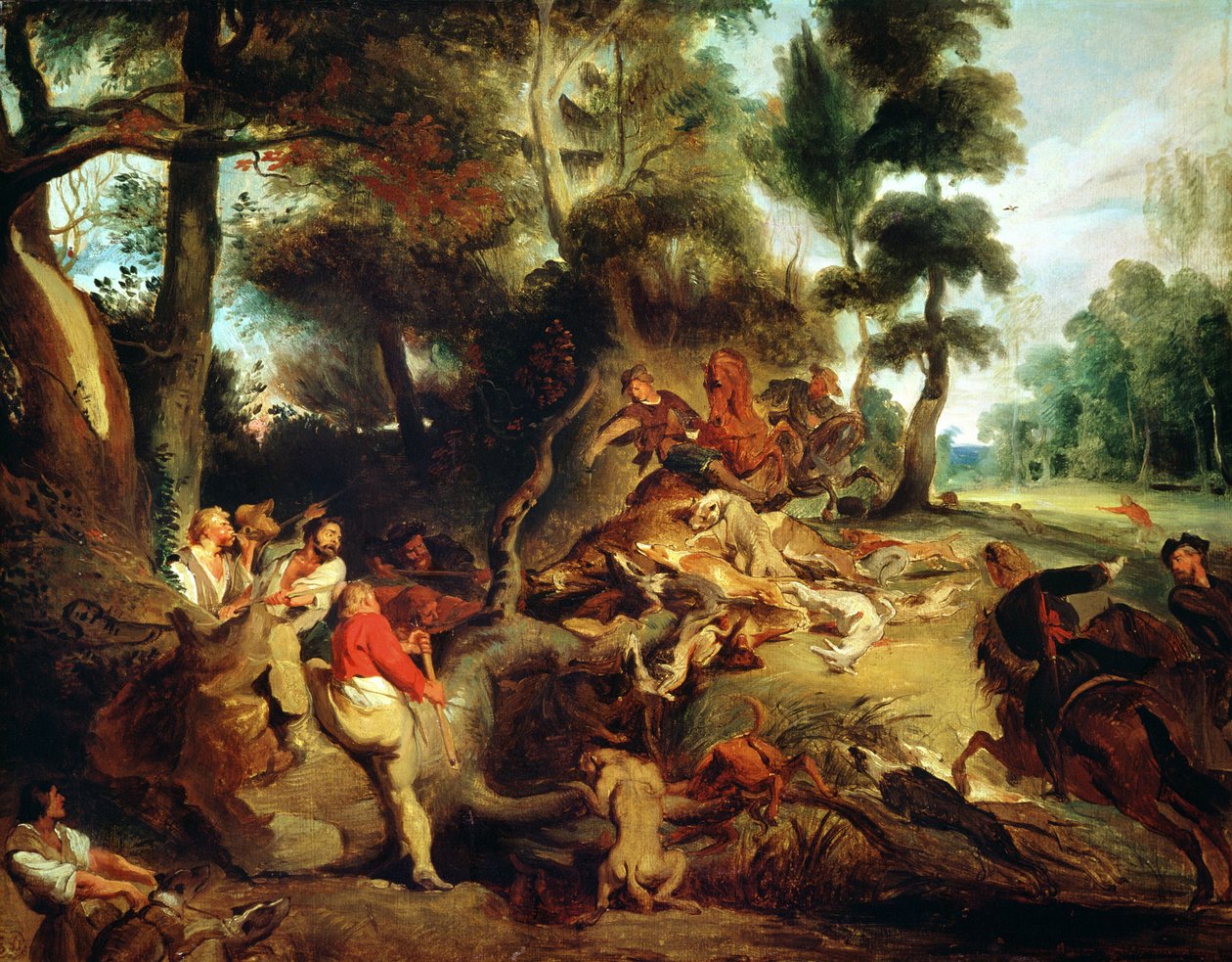 Vildsvinsjakten, efter en målning av Rubens, c.1840-50 av Ferdinand Victor Eugene Delacroix