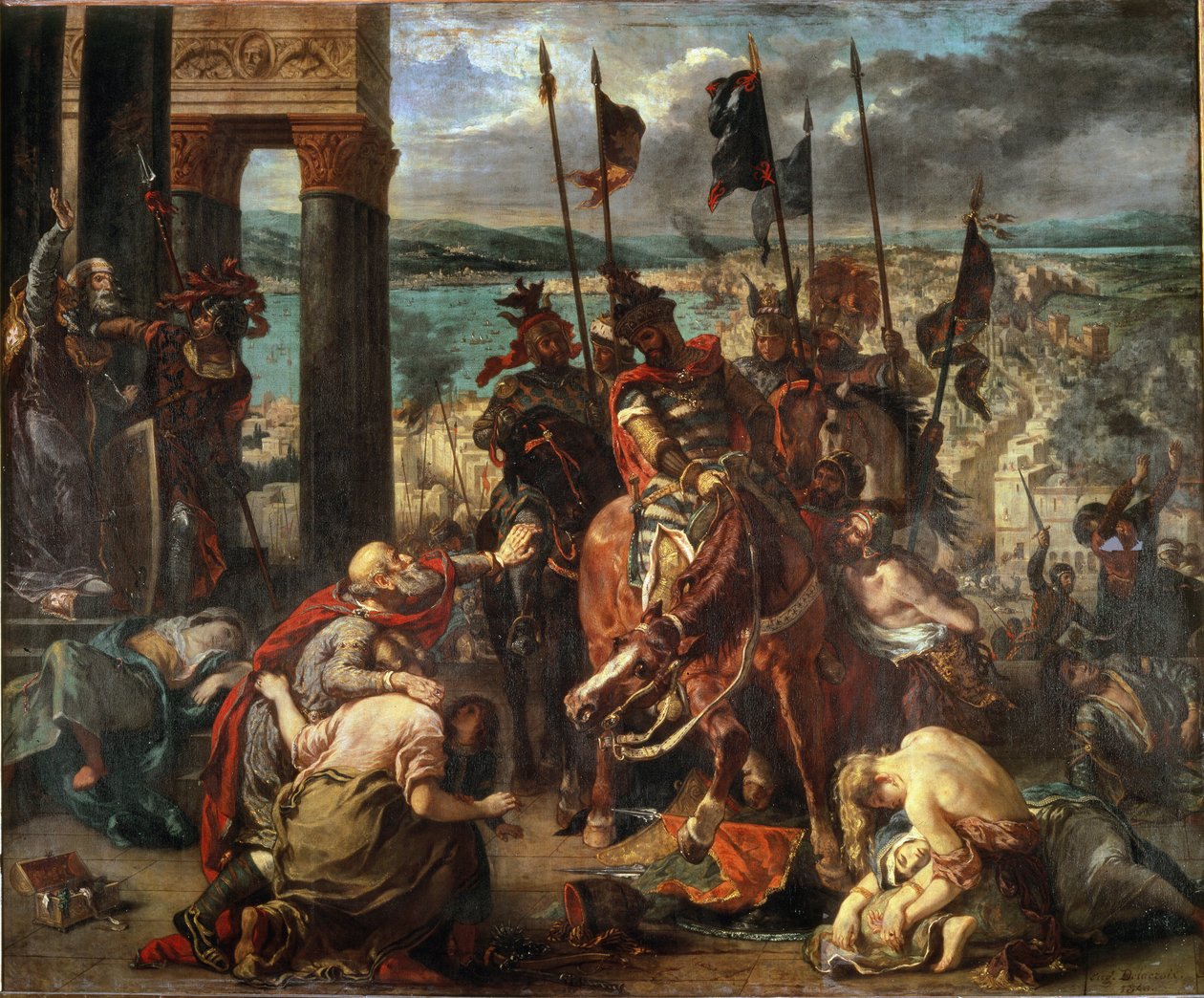 Kryssarnas tillfångatagande av Konstantinopel den 12/04/1204 - olja på duk av Ferdinand Victor Eugene Delacroix