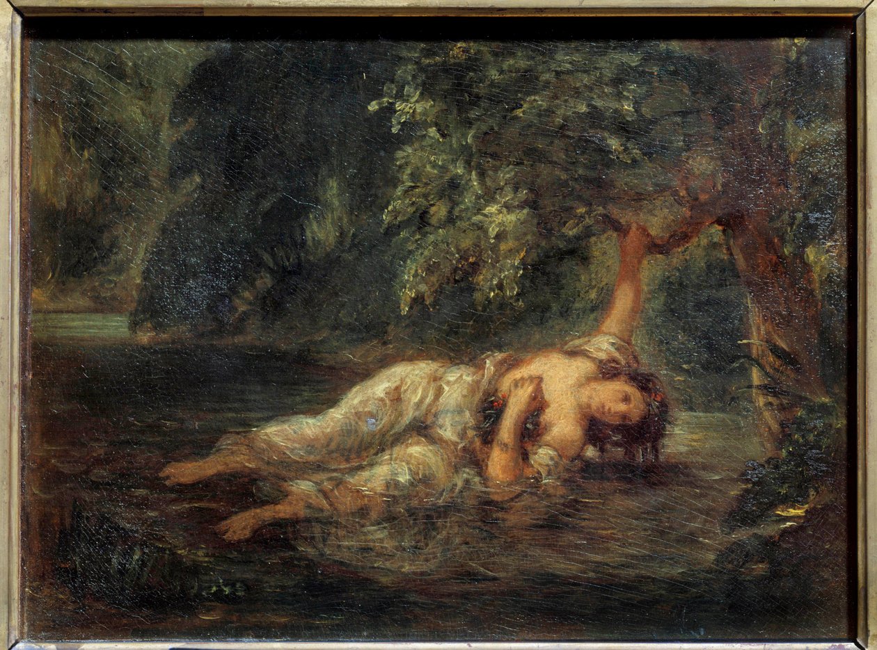The death of Ophelie Illustration för "Hamlet" av William Shakespeare. Målning av Eugene Delacroix (1798-1863) Sön. 0,23x0,3 m av Ferdinand Victor Eugene Delacroix