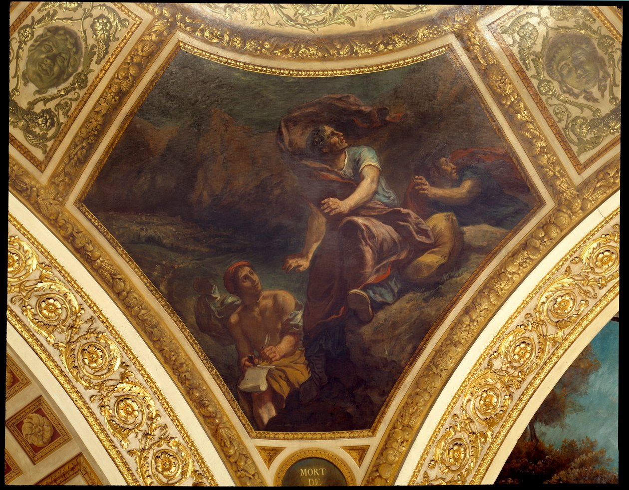Plinius den äldres död (23-79 e.Kr.) under utbrottet av Vesuve-målningen av Eugene Delacroix (1798-1863) som dekorerade kupolen på nationalförsamlingens bibliotheque av Ferdinand Victor Eugene Delacroix