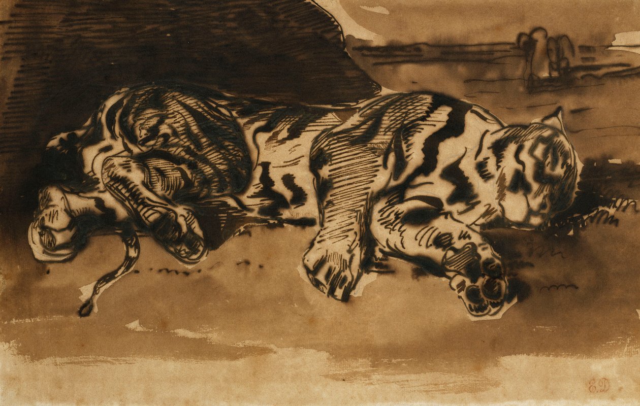 Tiger som ligger ner; Tigre soffa, 1858 av Ferdinand Victor Eugene Delacroix