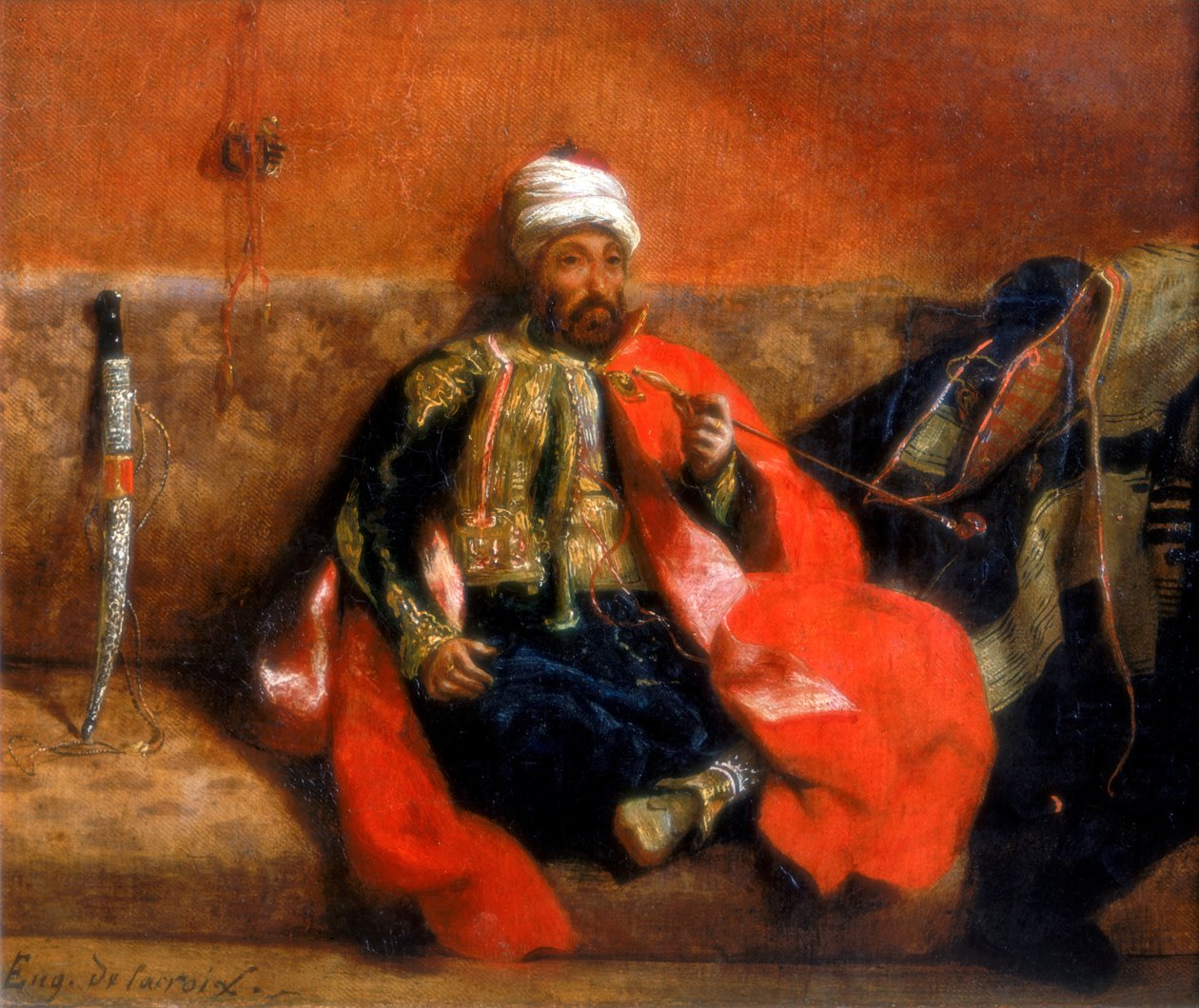 Turk som sitter och röker på en soffa, 1800-talet av Ferdinand Victor Eugene Delacroix